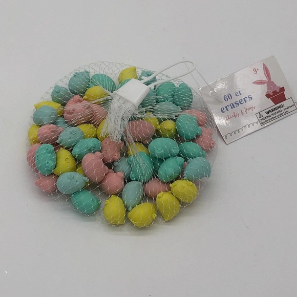 New Set of 60 Target Bullseye Pastel Erasers Chicks Frogs Easter Spring - Picture 1 of 3